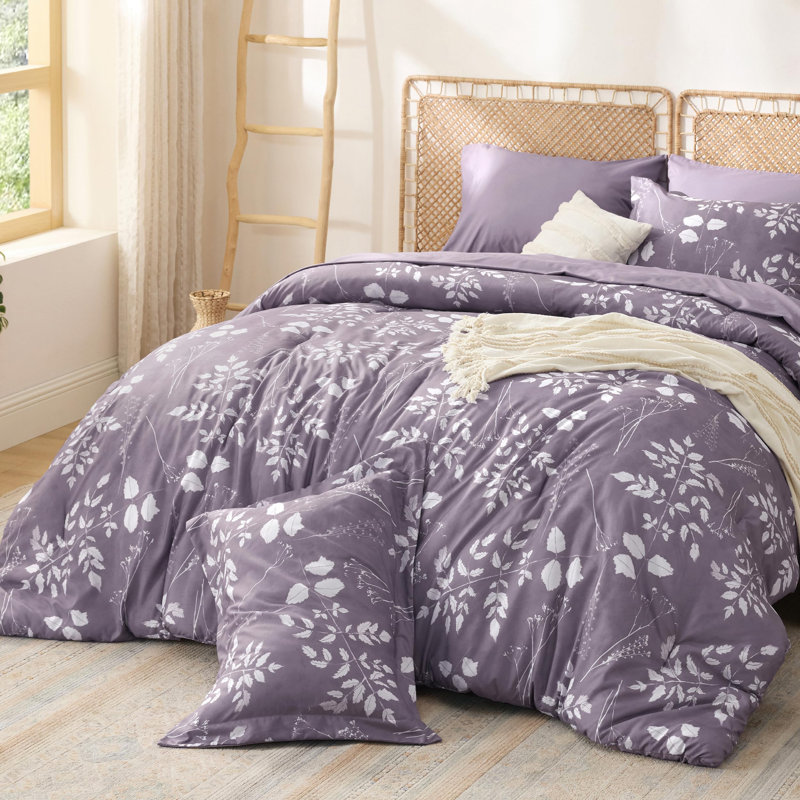 Bedsure Bed in a Bag - Reversible Flroal & Plant Pattern Printed with Comforters, Sheets, Pillowcases & Shams, 89GSM