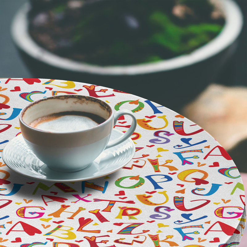Bungalow Rose Alphabet Fitted Round Tablecloth Multicolor