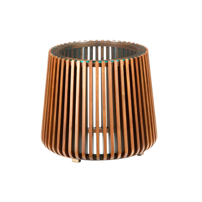 Table d'appoint en acacia Pinkney, Plateau transparent / base brun miel