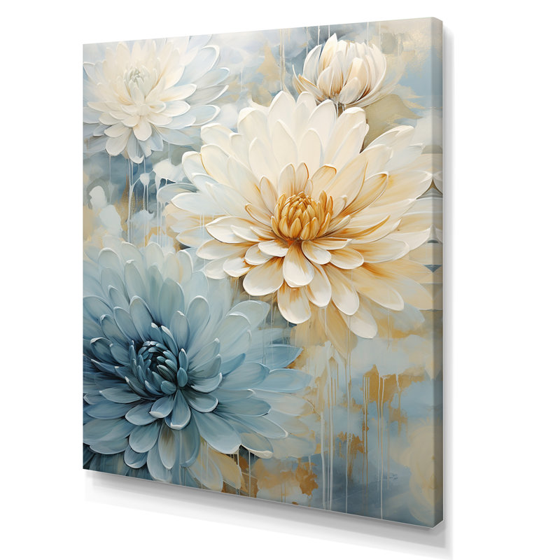 Beige and Blue Floral Canvas Painting with Frame