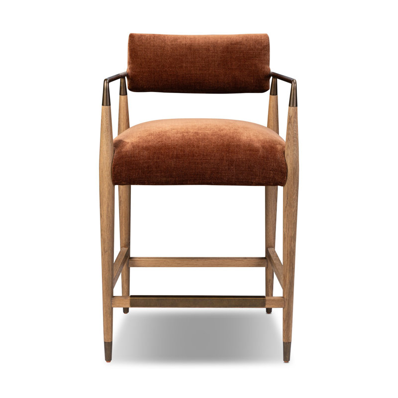 Waldon Stool, Counter Stool (27.68" Seat Height), Altair Sienna/Polyester, Drifted Oak/Brushed Brass