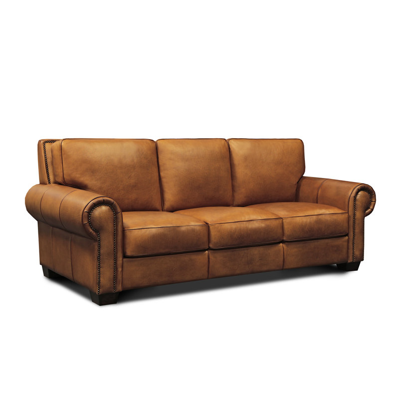 Valencia 92'' Brown Leather Sofa with Nailhead Trim