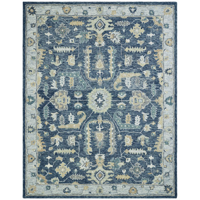 Harji Indigo Crest Wool Hand-Tufted Area Rug