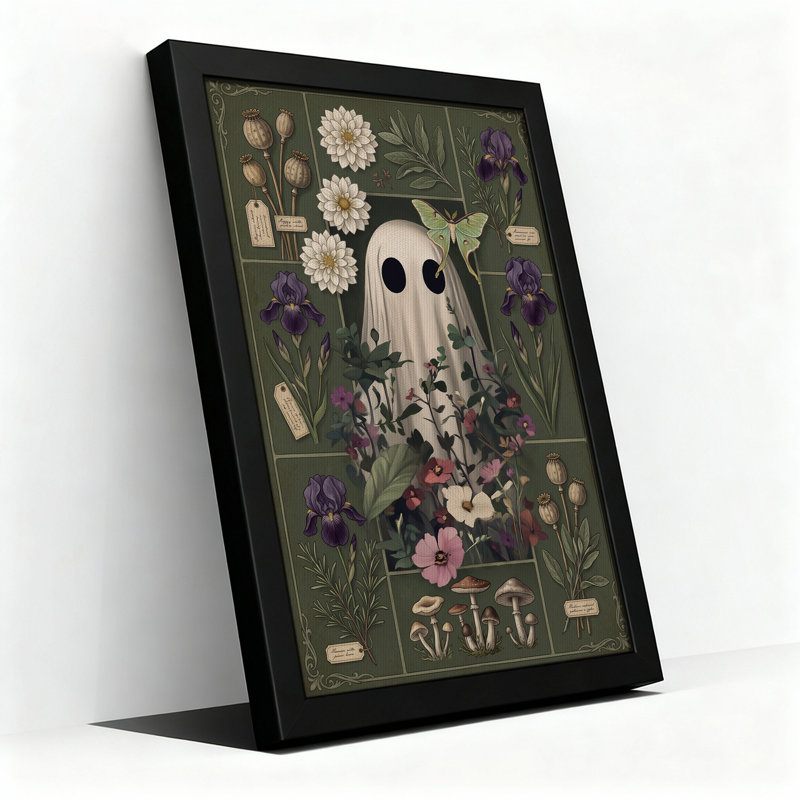 «White Ghost and Luna Moth In Vintage Botanical Halloween», art mural sur toile, H 24 po x l 16 po