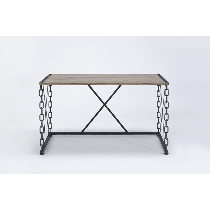 Bureau d'écriture rectangulaire - Plateau en mélamine robuste en chêne, pieds en métal industriels, élégant et peu encombrant, capacité de poids de 100 lb