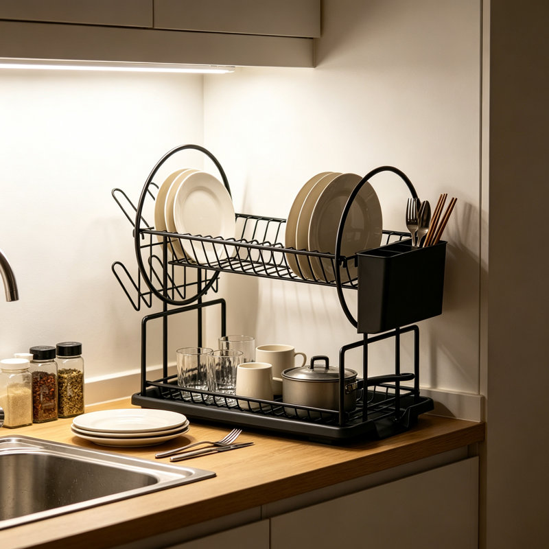 Space-Saving 2-Tier Stainless Steel Dish Drying Rack