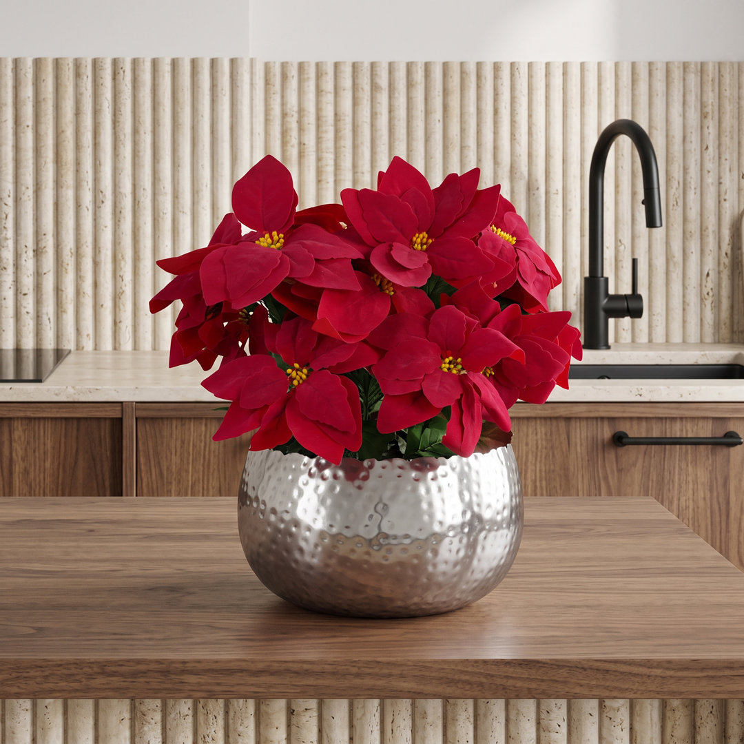 Artificial Christmas Xmas Poinsettias Silver Large Metal Planter - Image 5