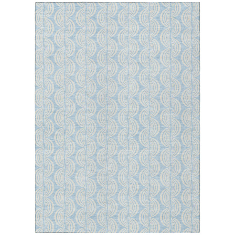 3' X 5' Sky Blue Ogee Washable Indoor Outdoor Area Rug
