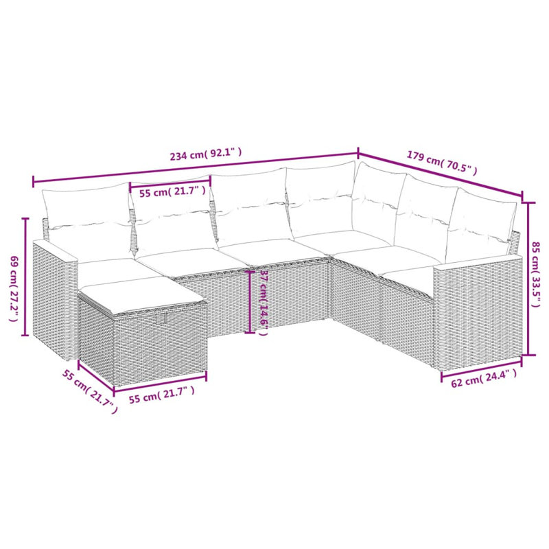Ensemble de canapé de jardin en polyuréthane noir et acier