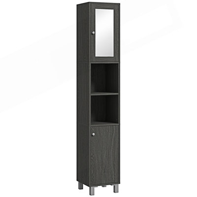Armoire d'entrée, armoire de rangement haute pour salle de bain avec miroir, armoire tour autoportante avec tablettes réglables