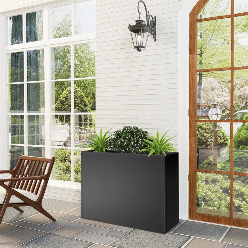 Tall Metal Cube Planter For Outdoor Plants 36" L X 12" W X 26" H, Heavy Duty Steel Large Planter Box With Removable Insert Shelf, Modern Décor For Tall Plants, Trees, Flowers