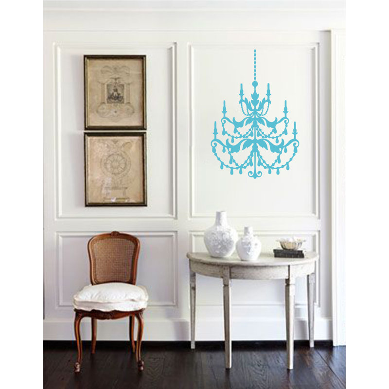 Décalcomanie murale lustre française, Bleu geyser, H 24 po x l 16 po x P 0,01 po
