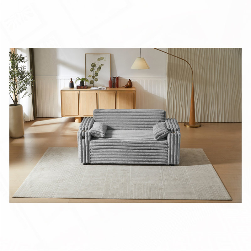 Canapé-lit en velours Corduroy, Gris clair