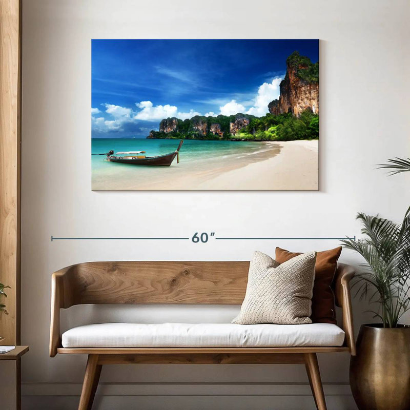Bateau sur la plage Mehar en Thailande, H 30 po x l 45 po