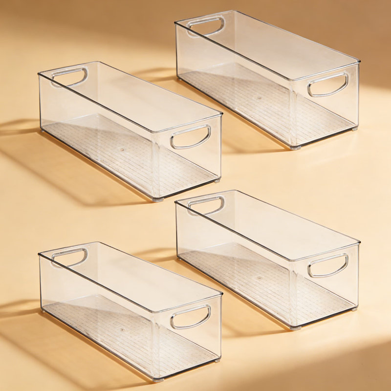 Bacs de rangement en plastique transparent avec poignées - Ensemble de 4 organisateurs de bureau pour fournitures de bureau, articles de bricolage et organisation à domicile - Tiroirs et armoires empilables