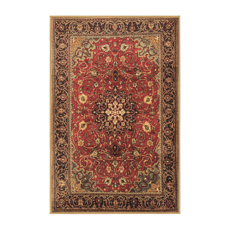 Tapis oriental brun / rouge foncé en laine / polyester tissé à la machine 5 pi x 7 pi Jesko