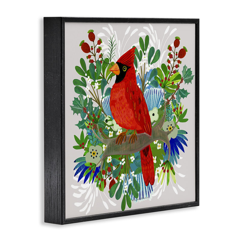 Giclée encadrée de cardinal Nestings de Noël, design par Kay Widdowson, H 24 po x l 24 po, Giclée encadrée noir minuit