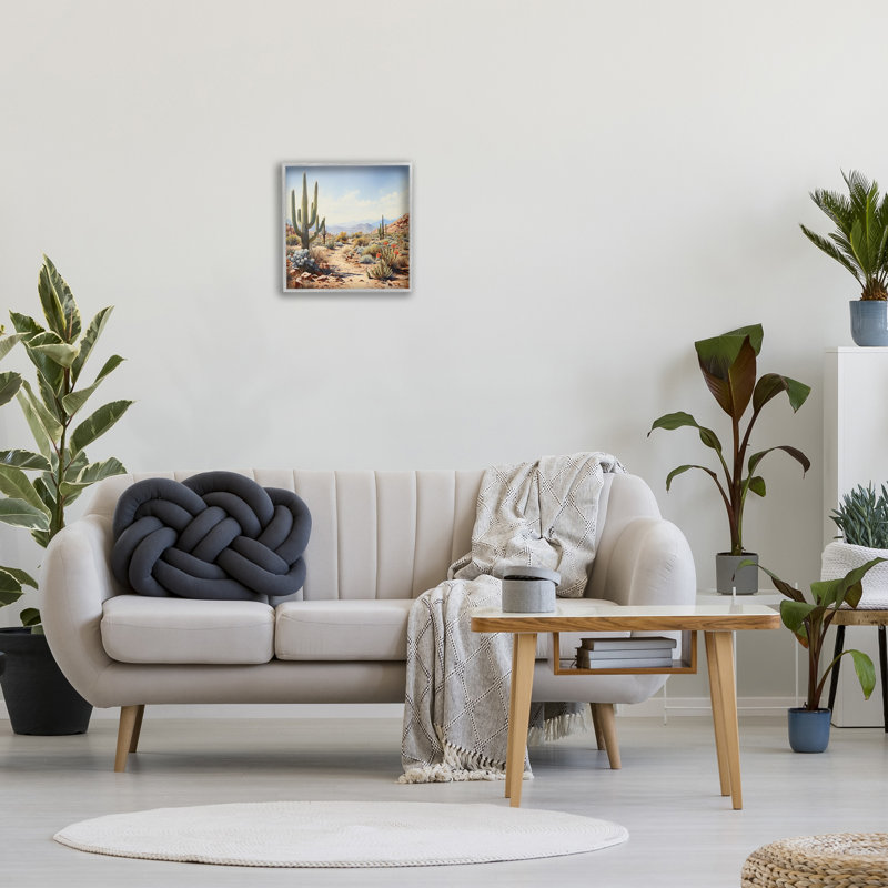«Desert Cactus Path», estampe numérique encadrée par RB, H 17 po x l 17 po, Gris