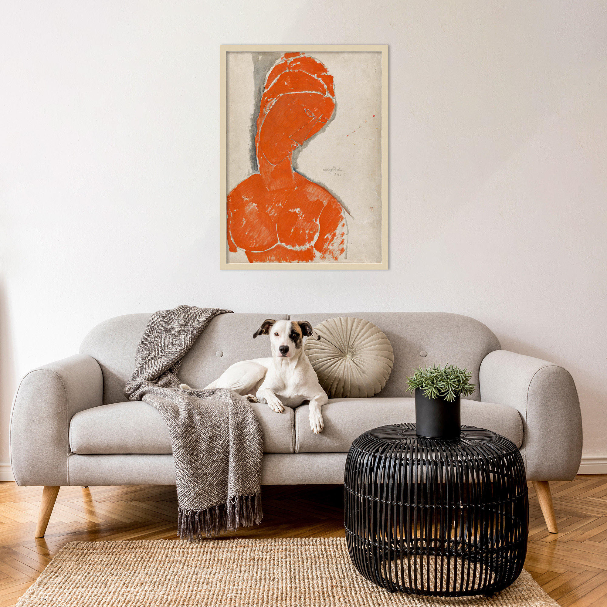 Female Bust in Red by Amedeo Modigliani Wood Framed Wall Art Print, 33" H x 25" W, Brown