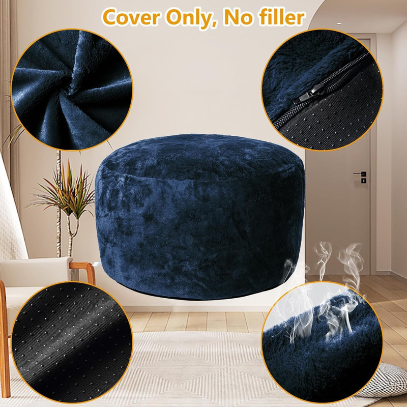 Bean Bag Covers Only, Adult Bean Bag Couch Cover for Reading, 28" H x 48" W x 48" D, Navy Polyester