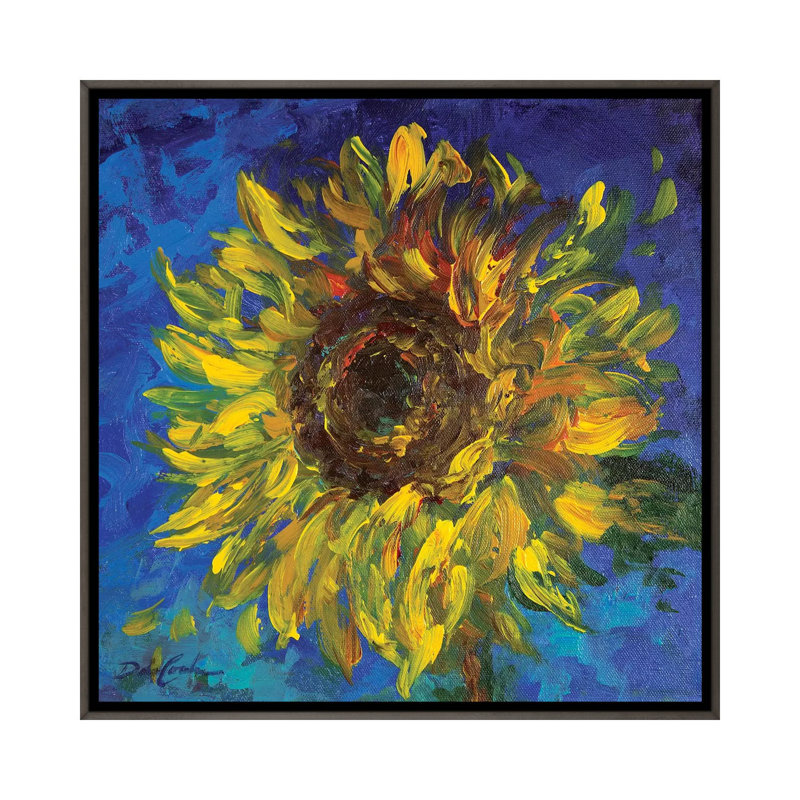 Reproduction d’art, "Sunflower II" par Debi coules, H 18 po x l 18 po x 1,5 po, Toile encadrée de bois rustique foncé
