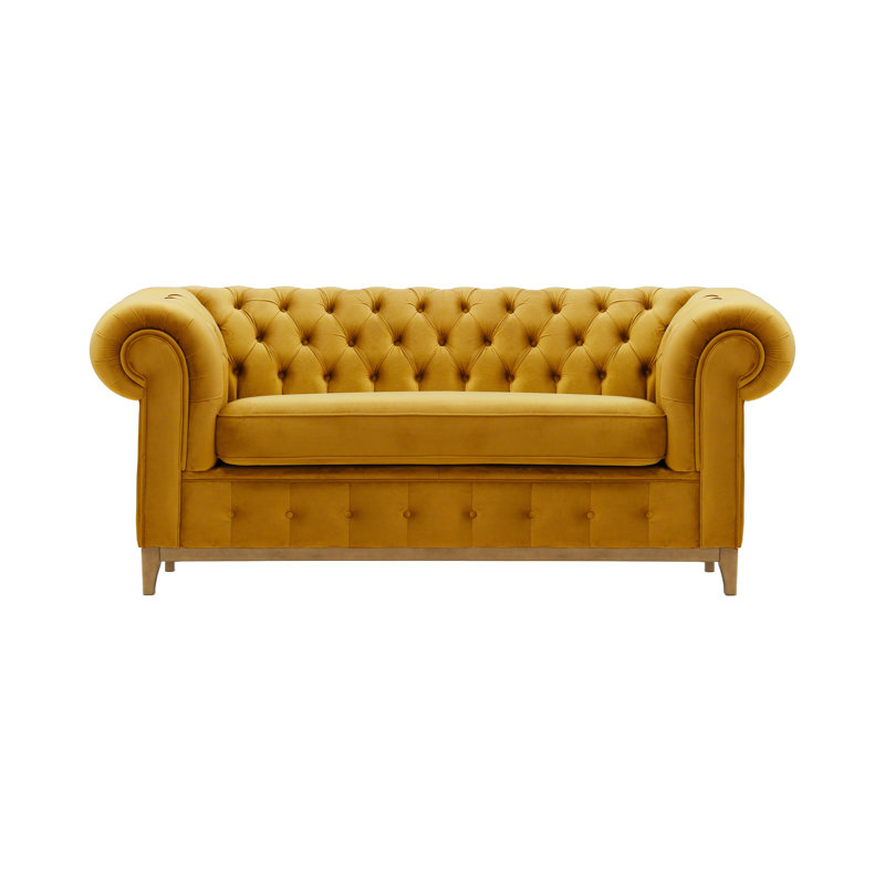 Fryar Velvet Sofa, Mustard, Oak, 2