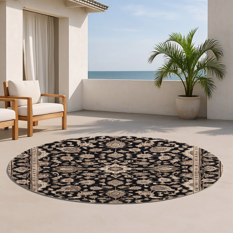 Tapis d'intérieur et d'extérieur gris Persian, Rond 5 pi
