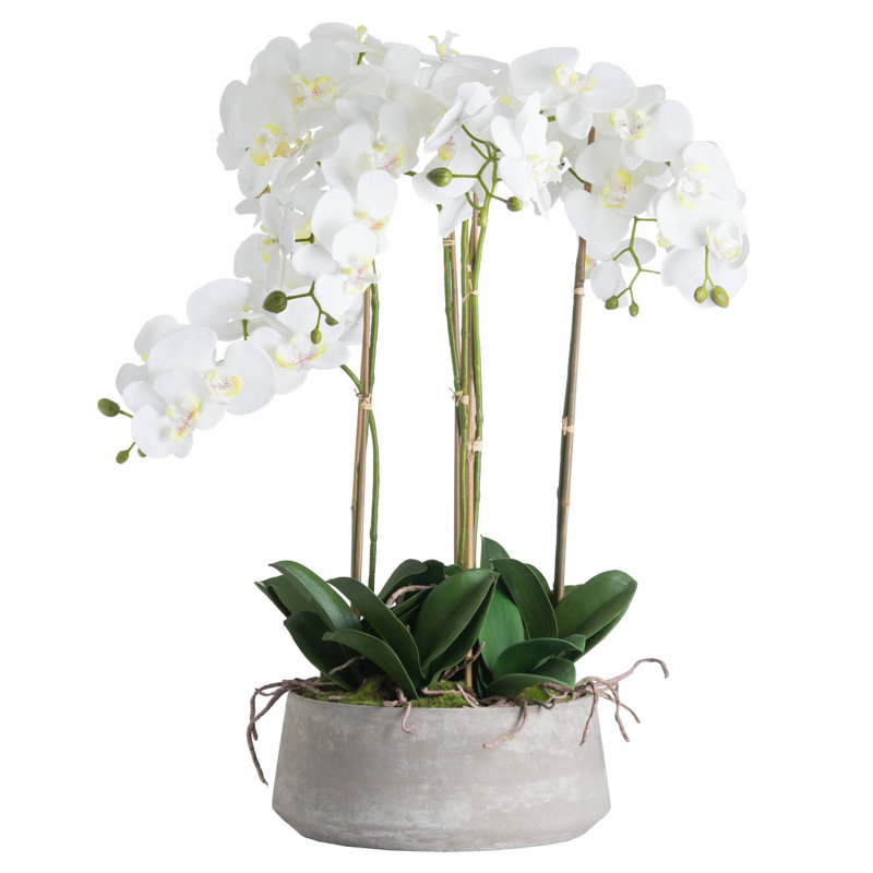 90cm Faux Flowering Plant in Stone Pot