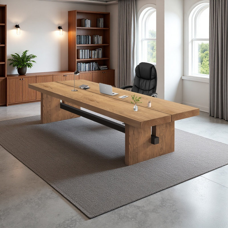 Table de bureau rectangulaire en bois massif, H 29,53 po x l 102,36 po x P 39,37 po