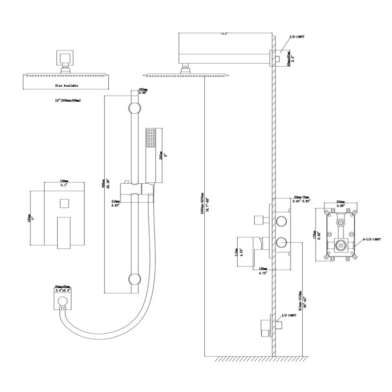 12 Inch Square Shower In Brushed Nickel - Adjustable Slide Bar, -balanced Valve & Handheld Aspect With Head Element
