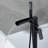 37.5" Solid Brass Floor Mounted Single Lever Handle Freestanding Tub Faucet, Waterfall Tub Filler With Handshower-106301065