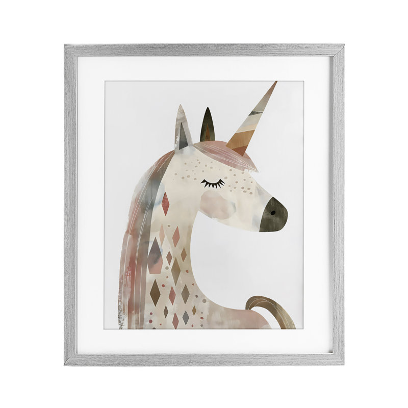 «Neutral Unicorn with Shapes», reproduction encadrée sous verre, design by Creative Studio, Cadre de ferme gris