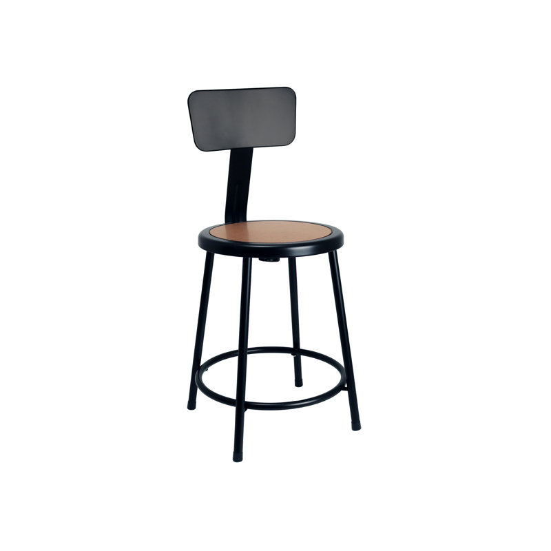 Tabouret en acier avec dossier Felix, prêt à assembler, Noir, Noir / brun, Tabouret de comptoir (siège d'une hauteur de 24 p