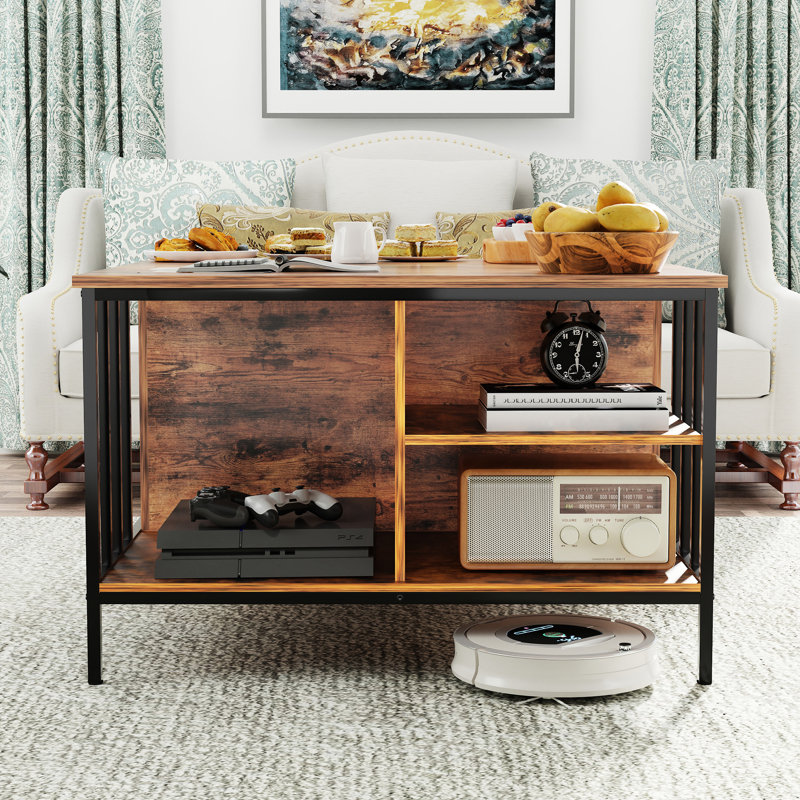 Table basse multifonctionnelle à hauteur relevable Allenhurst - 31,5 po avec hauteur ajustable, compartiment caché et tablettes pour jouer au tambour