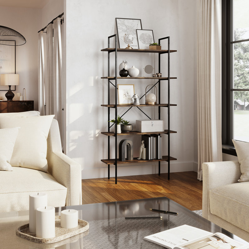 Ensemble de 2 bibliothèques en bois à 5 niveaux L 35,5 po x l 11,75 po x H 68 po Lavish Home, brun