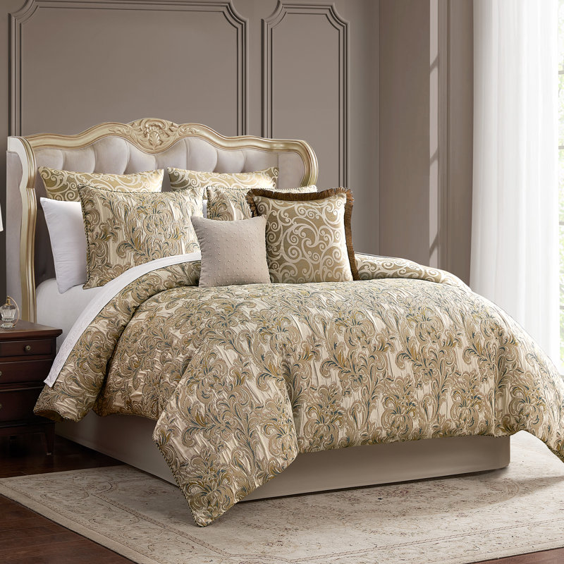 Arden Beige 8 Piece Comforter Set, Queen Comforter + 7  Additional Pieces 