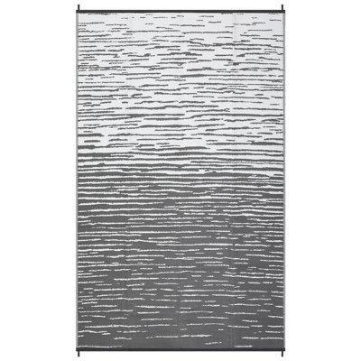 Neutral Striped Outdoor Rug 5' x 8' Waterproof Plastic Straw, Reversible UV-Resistant Design with Portable Bag for Patio, RV Camping and Backyard Use