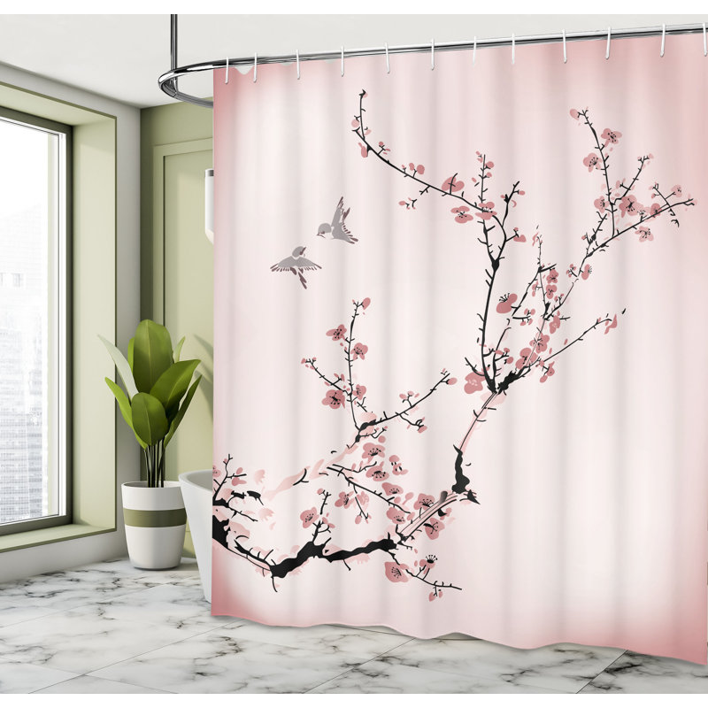 Ensemble de rideau de douche et crochets de la nature, H 70 po x l 69 po, Rose, noir
