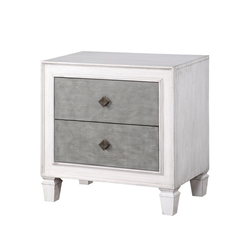 Night Stand In Gray And White With Smooth Drawer Movement Rustic Weathered Style