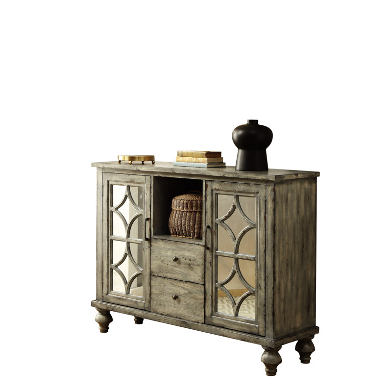 Console Velika avec finition vieillie et 1 compartiment de rangement ouvert