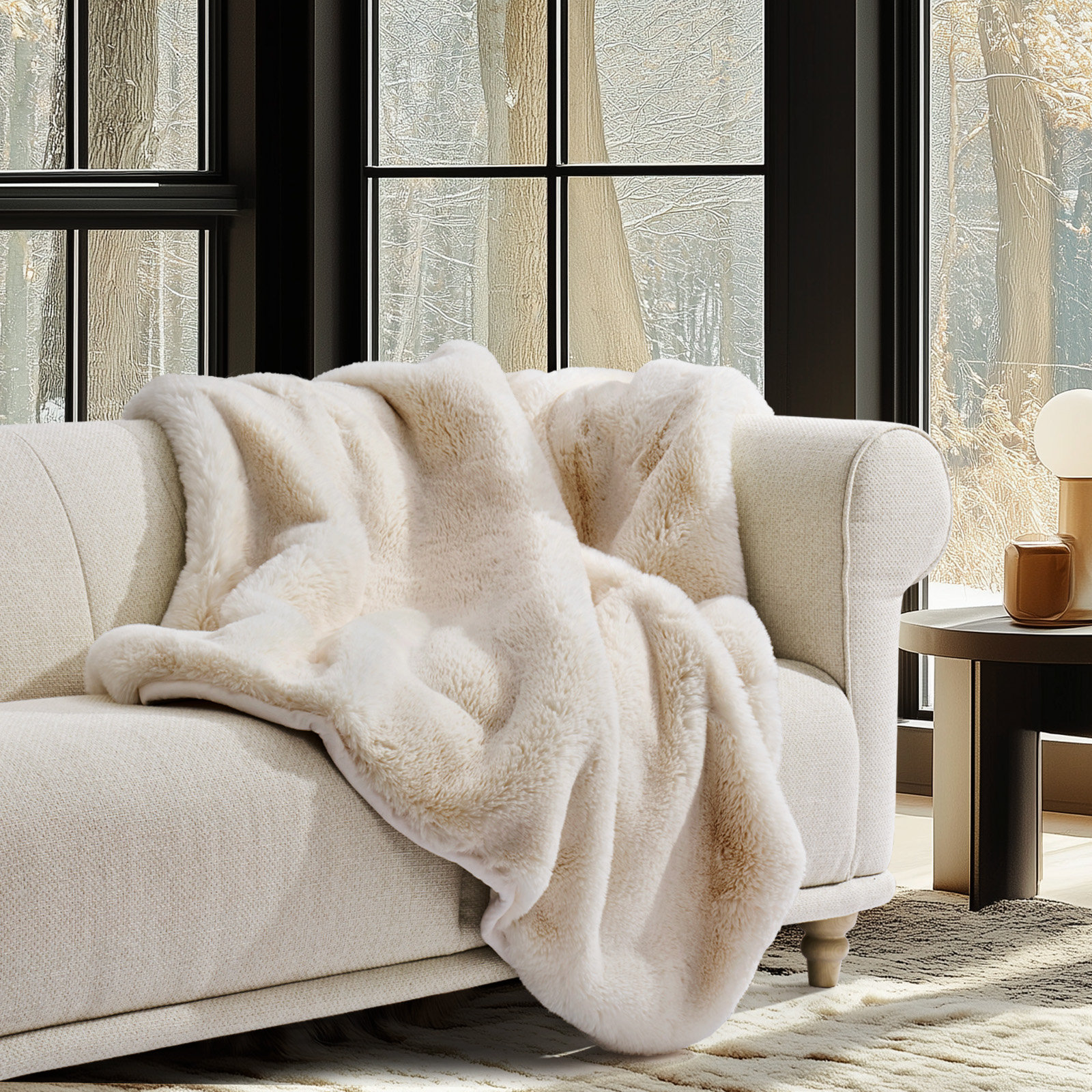 Chinchilla Faux Fur Throw Blanket, Arctic White, 90" L x 72" W