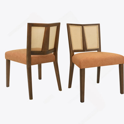 Rattan Dining Chair Without Arm(Walnut+Caramel) Set Of 2
