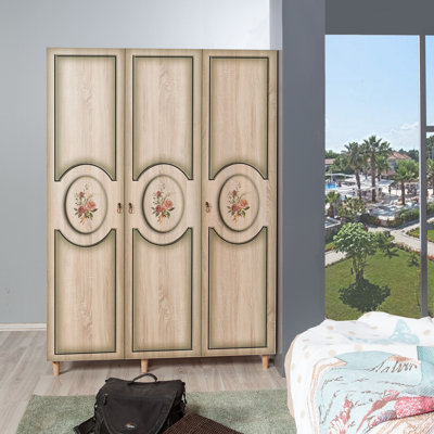 Traditional Wardrobe with Multiple Shelves, Sonoma Oak Finish, 53.1 x 75.6 x 20.5 inches | 100% Melamine Coated Particle Board, Hornbeam Legs, Metal & Rope Handles, UV Coating | Wall-Mountable for Additional Storage