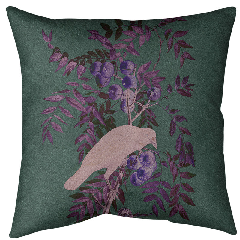 Housse de coussin en pattes d’oie american, 16 po x 1 po, Vert foncé / mauve, Faux lin