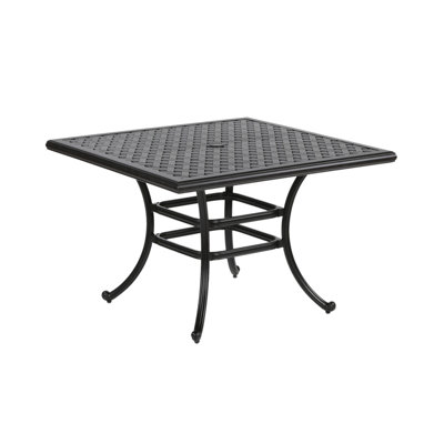 Table d'extérieur carrée 44 po, bronze lave foncé. Matériau en aluminium robuste. Parfait pour le patio, le jardin, le bord de la piscine. Conception élégante. Compatibilité avec le parasol. Entretien facile. Hauteur de 29,17 po, largeur de 43,38 po