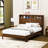 Queen Size Bed Frame With Storage Headboard, Built-In Charging Station, Wavy Curved Lines Design, Silent Operation, Metal Support, Walnut-438327683-438327682