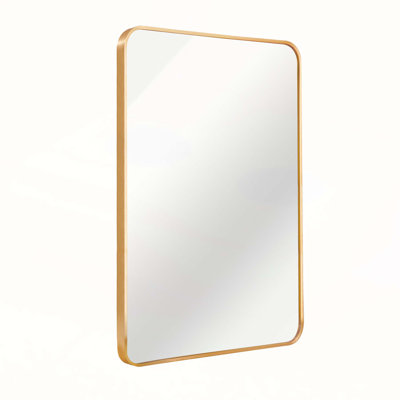 24x36 Inch Gold Metal Framed Rectangular Bathroom Mirror, High-Quality HD Glass with Shatterproof Film for Safety and Elegance.