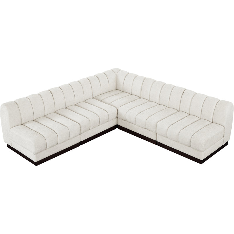 Canapé modulaire rembourré 5 pièces Quinn, Tissu chenille crème
