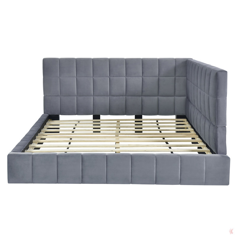Full Size Upholstered Daybed/Sofa Bed Frame-Gray, Velvet