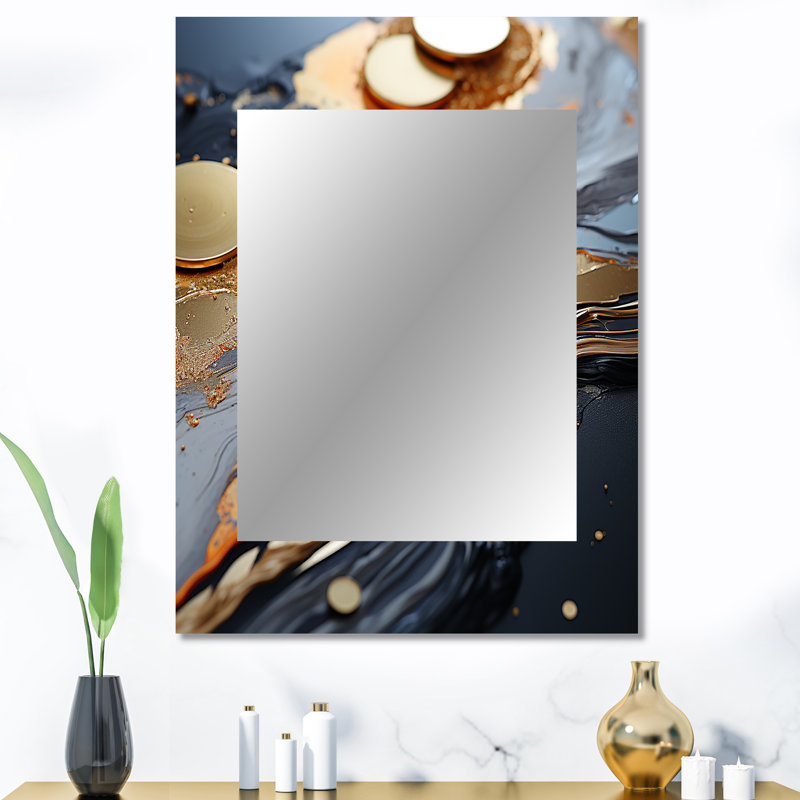 Gold and grey Modern liquid Shapes II - Shapes Decorative Mirror, Gold Wall Mirror, Printed Metal Art, 40" x 30"